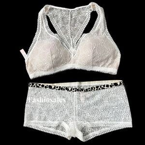 Victoria’s Secret Set Crochet Lace lined bralette & shortie boy shorts panty L